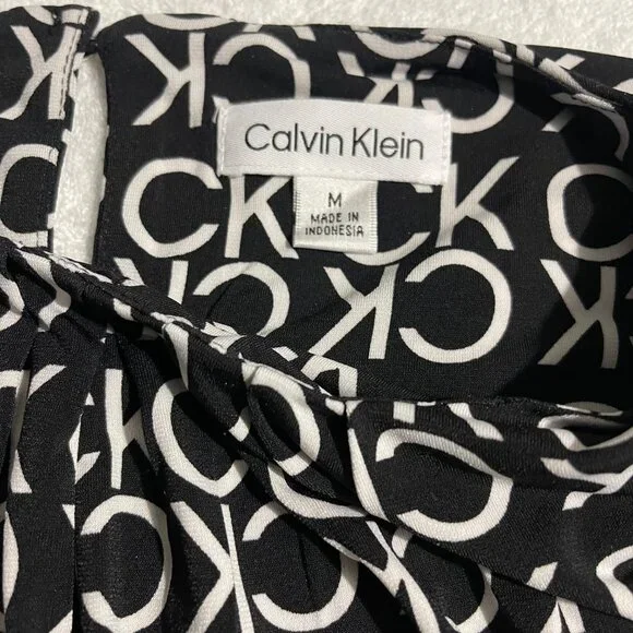 Calvin Klein Black & White Sleeveless Logo Top – Women’s Size M - Picture 3 of 11